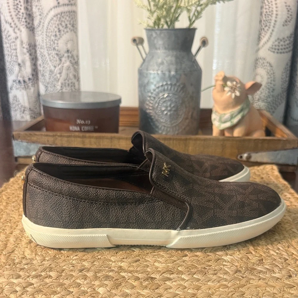 Michael Kors Woman's Brown Logo Slip-On Sneakers with Ivory Sole